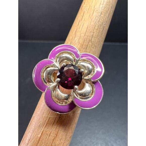 Ross Simons garnet and enamel flower sterling silver ring size 5 - Picture 16 of 16